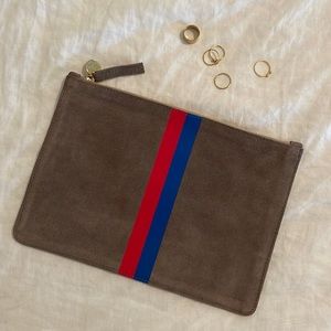 Clare Vivier clutch/pouch, grey suede w/signature stripes, Like New!